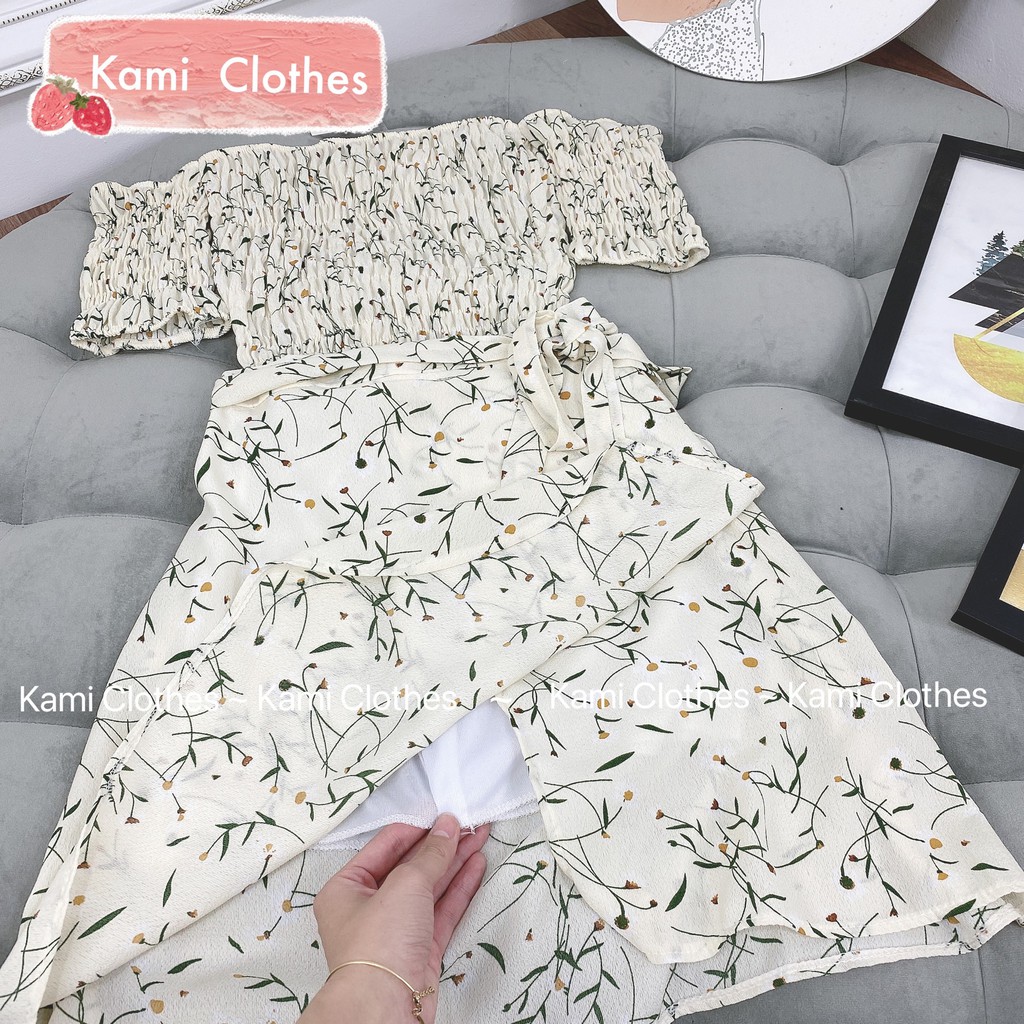 Set áo croptop hoa trễ vai chun và chân váy vạt chéo 2 lớp Ulzzang Quảng Châu - Kami Clothes | BigBuy360 - bigbuy360.vn