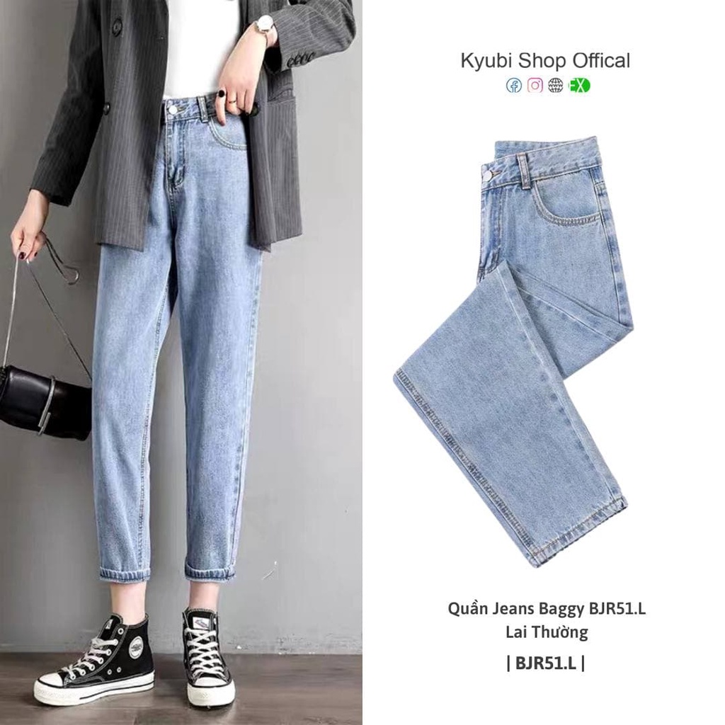 Quần jean baggy nữ ulzzang Kyubi Basic Simple cắt gấu lai tua (Có Bigsize Size Đại ) - Quần Baggy jean Kyubi BJR51 | BigBuy360 - bigbuy360.vn