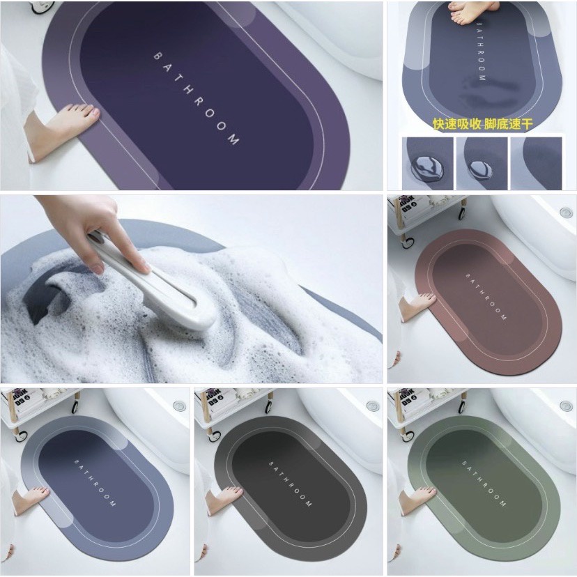 Thảm Lau Chân, Thảm Chùi Chân Silicon Siêu Thấm Hút Chống Trơn Trượt Trải Sàn Nhà Tắm