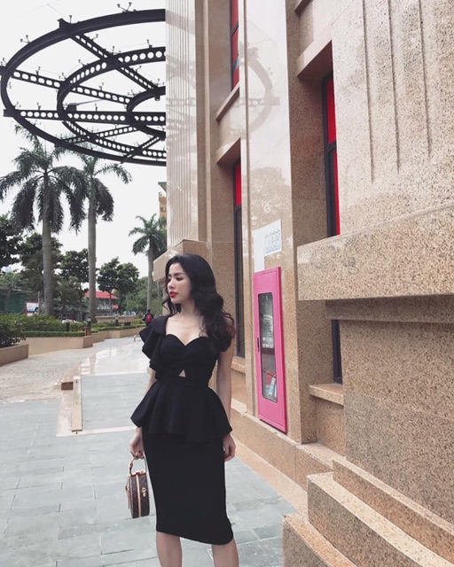 Set áo pelum lệch vai + chân váy