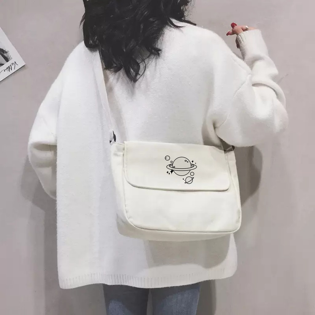 ize lớn_có khóa + túi con có khóa _TÚI tote CHÉO TRÁI ĐẤT  CHẤT VẢI CANVAS DÁNG UNISEX NAM NỮ