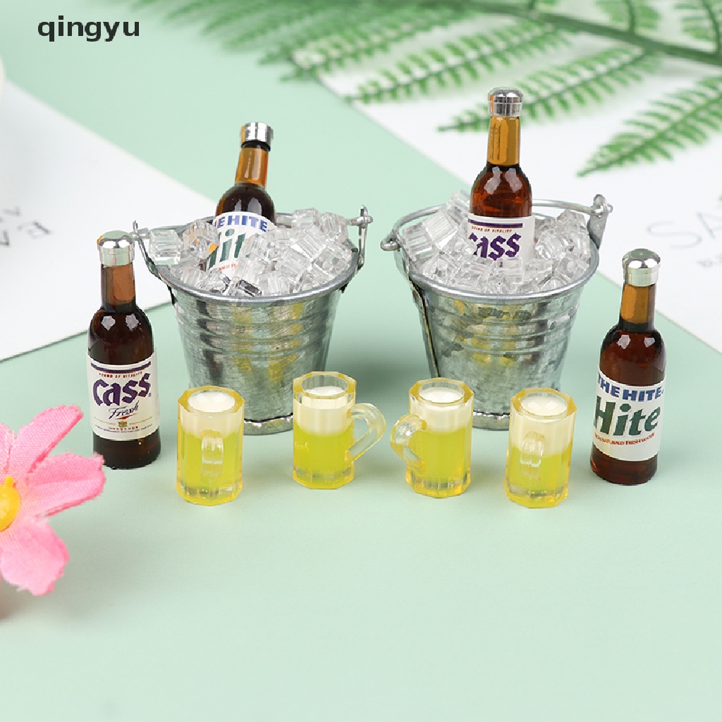 qingyu 1:12 Mini Dollhouse Beer Bottle Bucket Ice Cube Cups House Food Furniture Toys PLI
