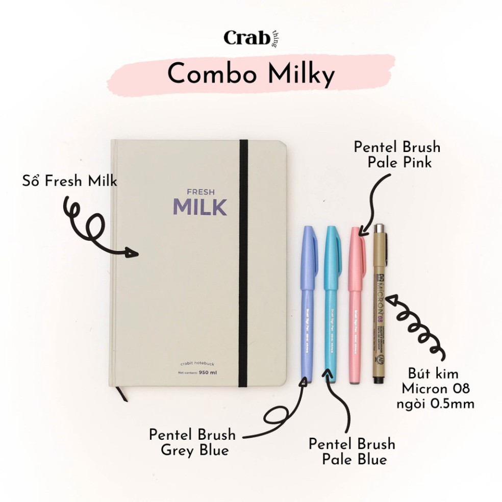 Combo sổ bút chuyên dụng Bullet Journal màu Milky