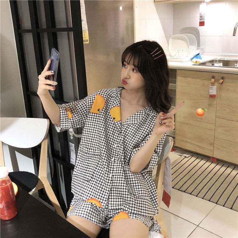 đồ mặc nhàđồ ngủPhiên bản Hàn Quốc pijama mặc quần áo ngắn mới cho các nữ sinh vào mùa xuân và hè