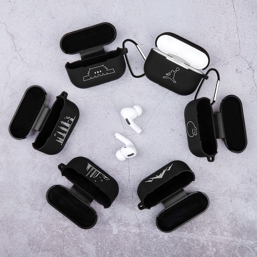 Vỏ silicone màu đen nhám mờ in hình dành cho hộp tai nghe không dây Apple Airpods Pro
