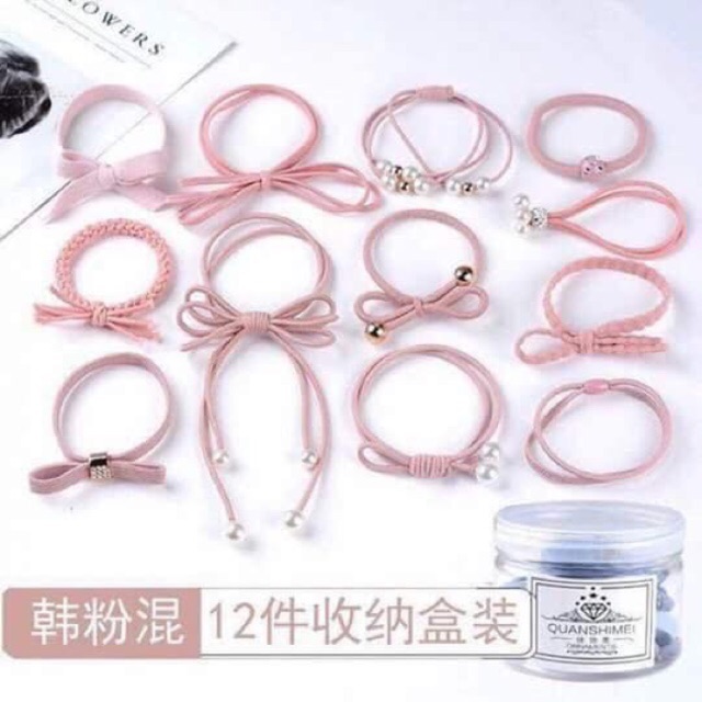 Sỉ hộp 12 chun buộc tóc nhiều mẫu siêu đẹp cho nữ