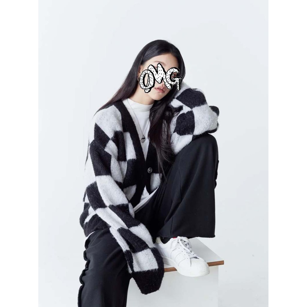 Áo khoác cardigan jisoo blackpink mặc kẻ caro vải len dệt kim thu đông 2021