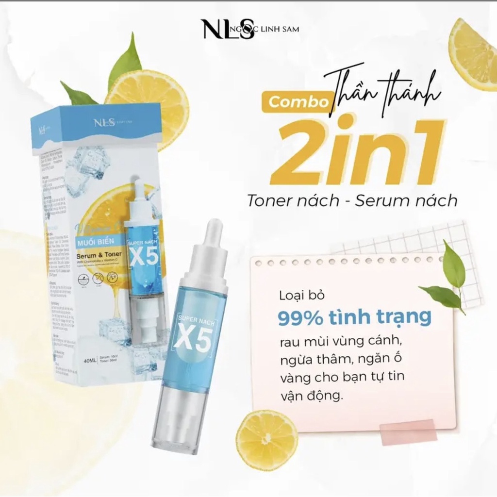 Combo SUPER NACH X5 2IN1 Serum nach, Toner nach 40ml,tặng Xịt miệng Kiss Love NLS