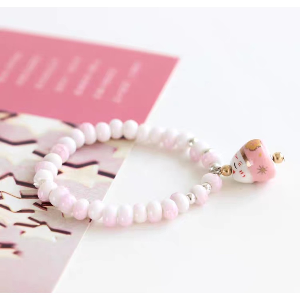 Vòng tay nữ dễ thương mèo thần tài may mắn Maneki neko vòng sứ - The Sóc's Jewelry