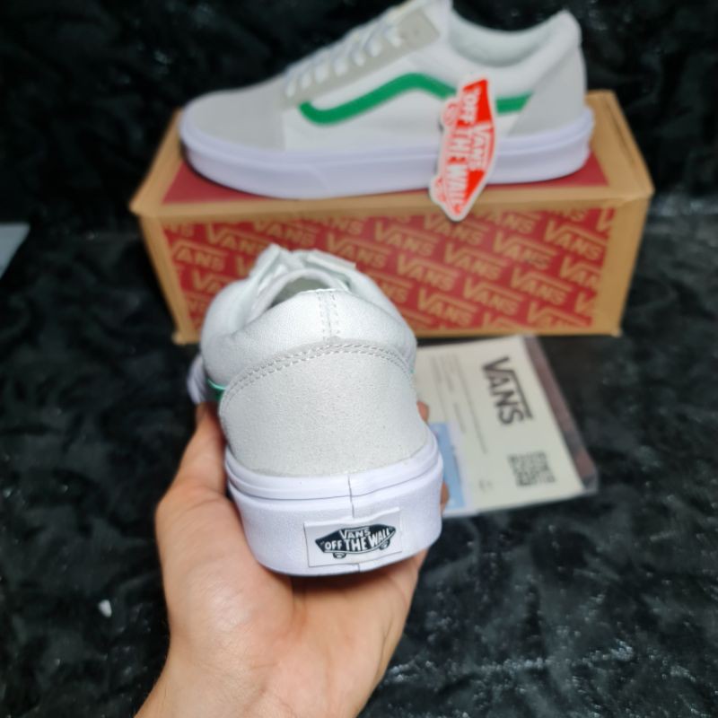 [Ảnh Thật + Video] Giày Vans Old Skool White Green || Giày Vans Old Skool Trắng Sọc Xanh Lá