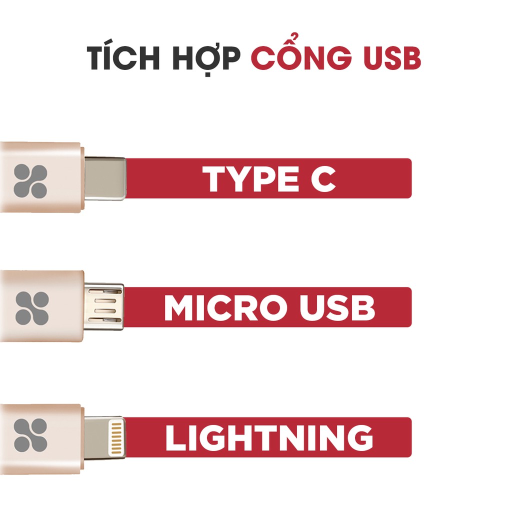 [Mã 2404EL10K giảm 10K đơn 20K] Cáp Sạc 3 Trong 1 Micro USB + Type C + Lightning Promate UNILINK-TRIO-Hàng Chính Hãng