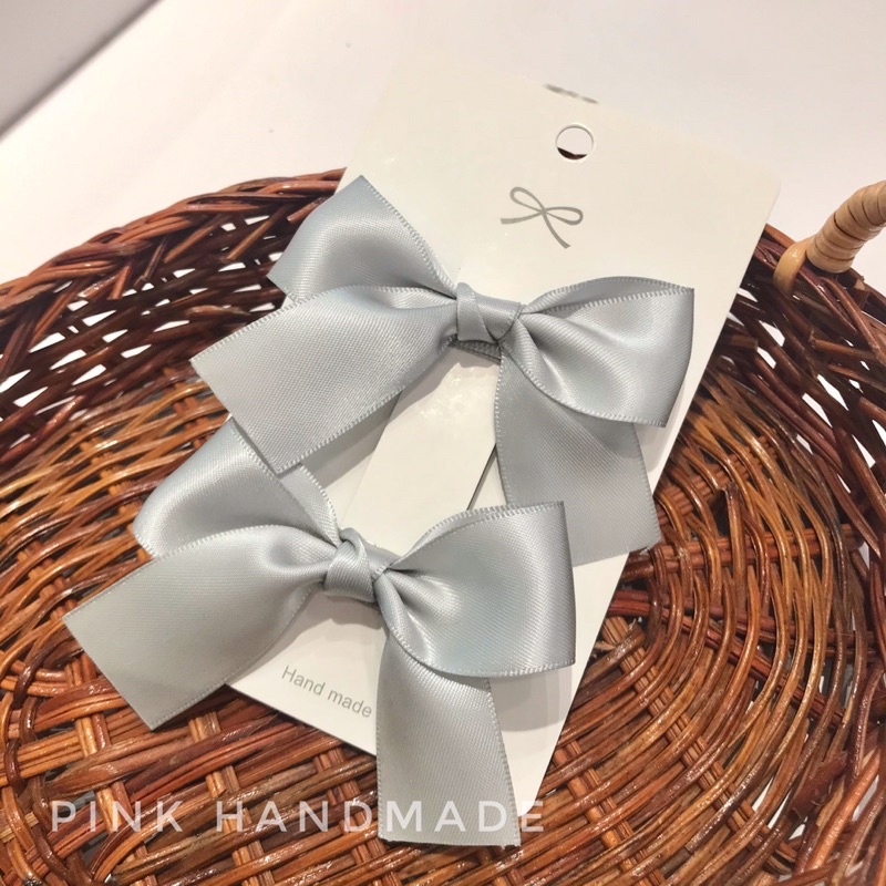 Sét hai kẹp tóc nơ trơn handmade cho bé