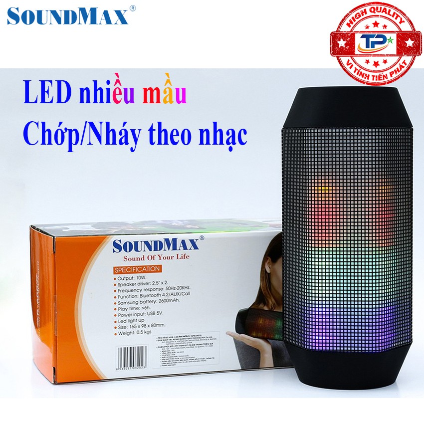 [Mã ELHACE giảm 4% đơn 300K] Loa bluetooth SoundMax R-600 đèn LED nhiều màu nhấp nháy theo điệu nhạc R600