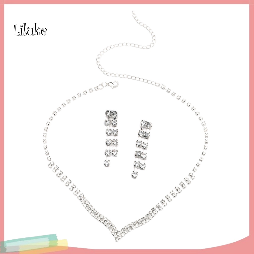 Bộ Vòng cổ + Đôi Khuyên Tai Thiết Kế Sang Trọng Đính Đá Nhân Tạo Thời Trang Cho Nữ