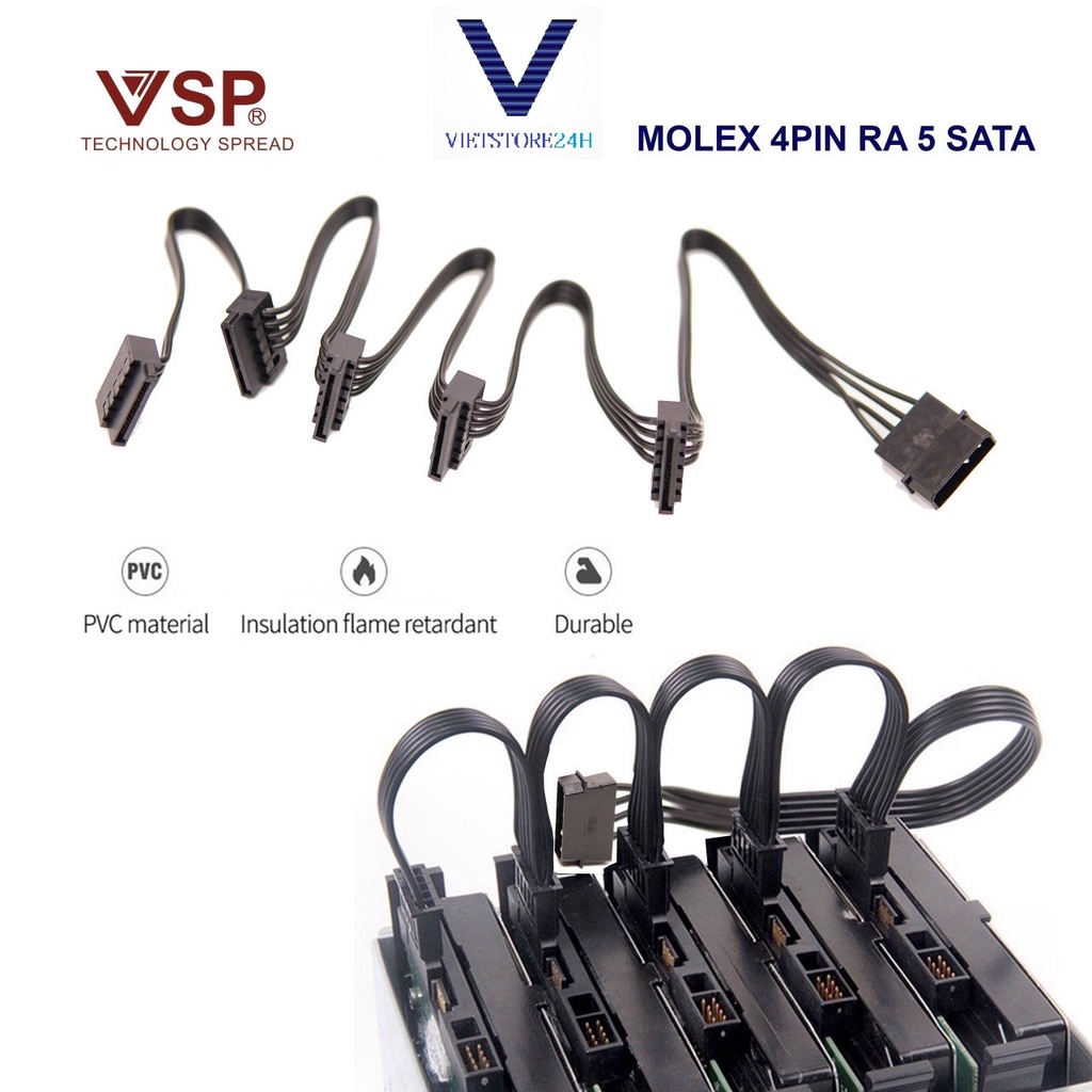 Cáp chuyển đổi 4 PIN sang 5 cổng SATA
