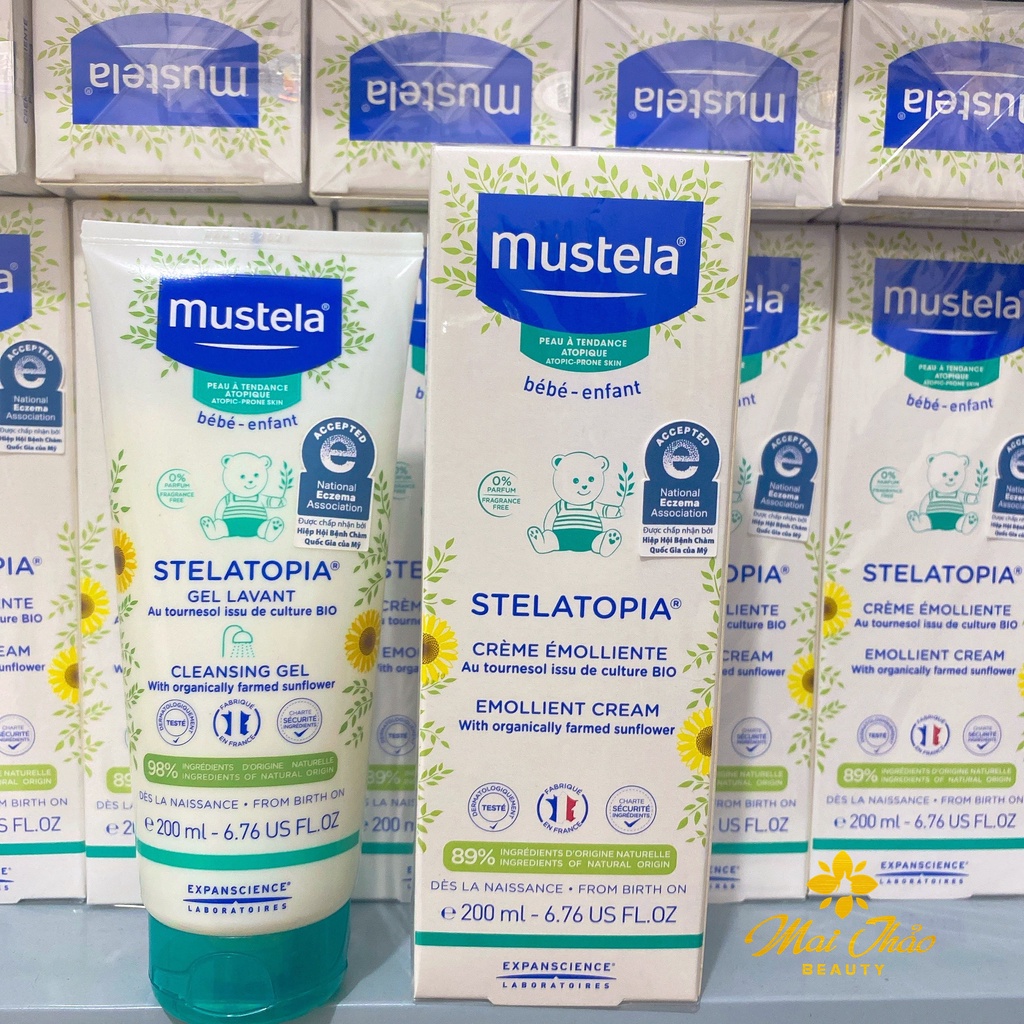Combo Mustela Kem Dưỡng Và Gel Tắm Gội Cho Trẻ Sơ Sinh &amp; Em Bé Da Chàm Thể Tạng TẶNG Gel Tắm Minisize 10ml