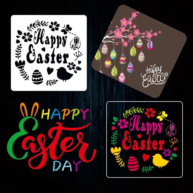 Bộ 12 Khuôn Tô Vẽ Chữ Happy Easter Độc Đáo Trang Trí Nhà Cửa DIY