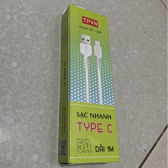 cáp sạc chân Type C / 5A 1 Mét hàng cáo cấp TPVN