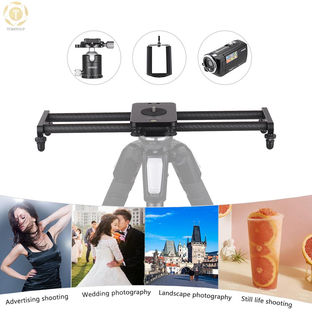 Shipped within 12 hours】 Andoer 40cm/ 15inch Carbon Fiber Camera Track Slider Video Stabilizer Rail with Mini Ballhead Phone Clamp for DSLR Camera Camcorder DV Film Photography Accessory Max. Load Capacity 5kg/ 11Lbs Track Slider [TO]