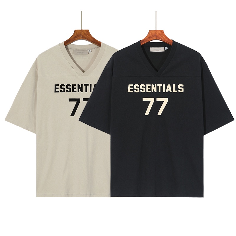 FEAR OF GOD FOG Season 8 Double Line ESSENTIALS 77 Letter V-Neck Short Sleeve Couple T-Shirt