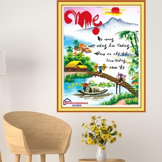 Tranh đính đá VS155 LG1495 DD9690 (70cm x 55cm), tranh thêu chữ thập chữ mẹ DV6475 (47cm x 59cm)