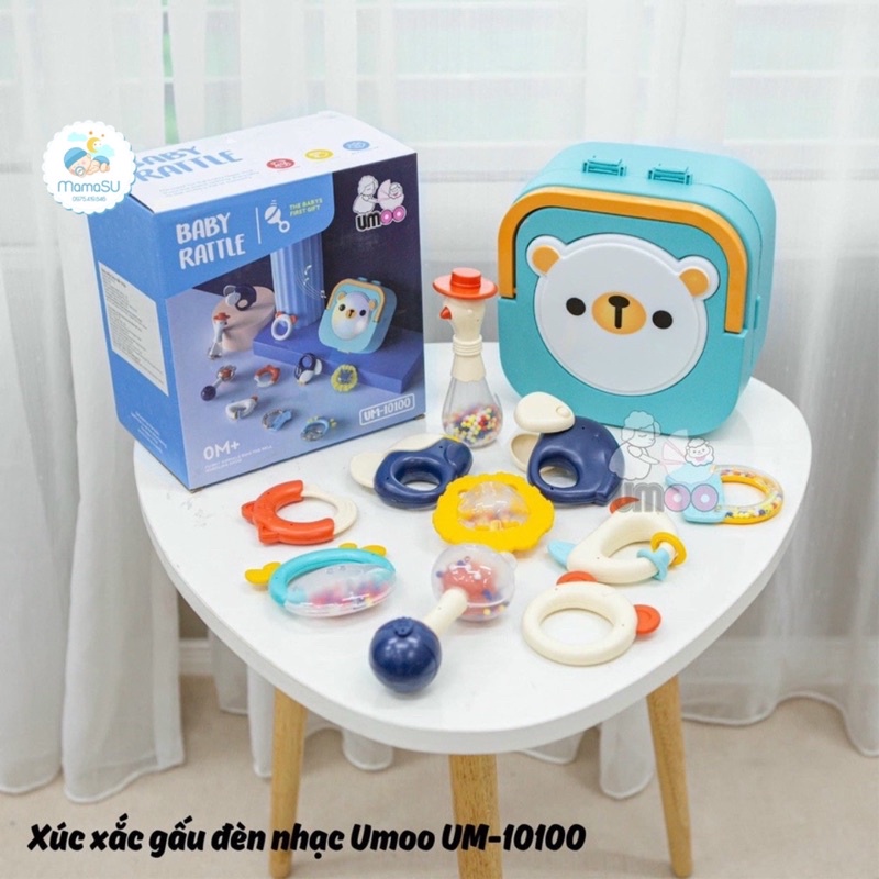 Bộ xúc xắc đèn nhạc chính hãng Umoo 10 món cho bé chơi tập cầm nắm gặm nướu có thể tiệt trùng Um-10100