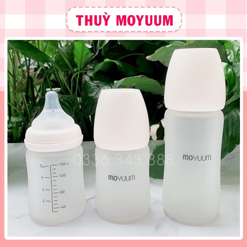 Bình sữa Moyuum Thuỷ tinh tráng Silicon 150ml/240ml Hàn quốc chính hãng