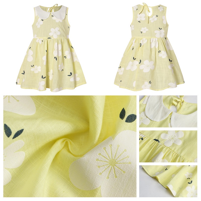 Váy Bé Gái Đầm Công Chúa Vải Lanh Cotton Thoáng Khí In Hoa Cho Bé Gái 1-6 Tuổi