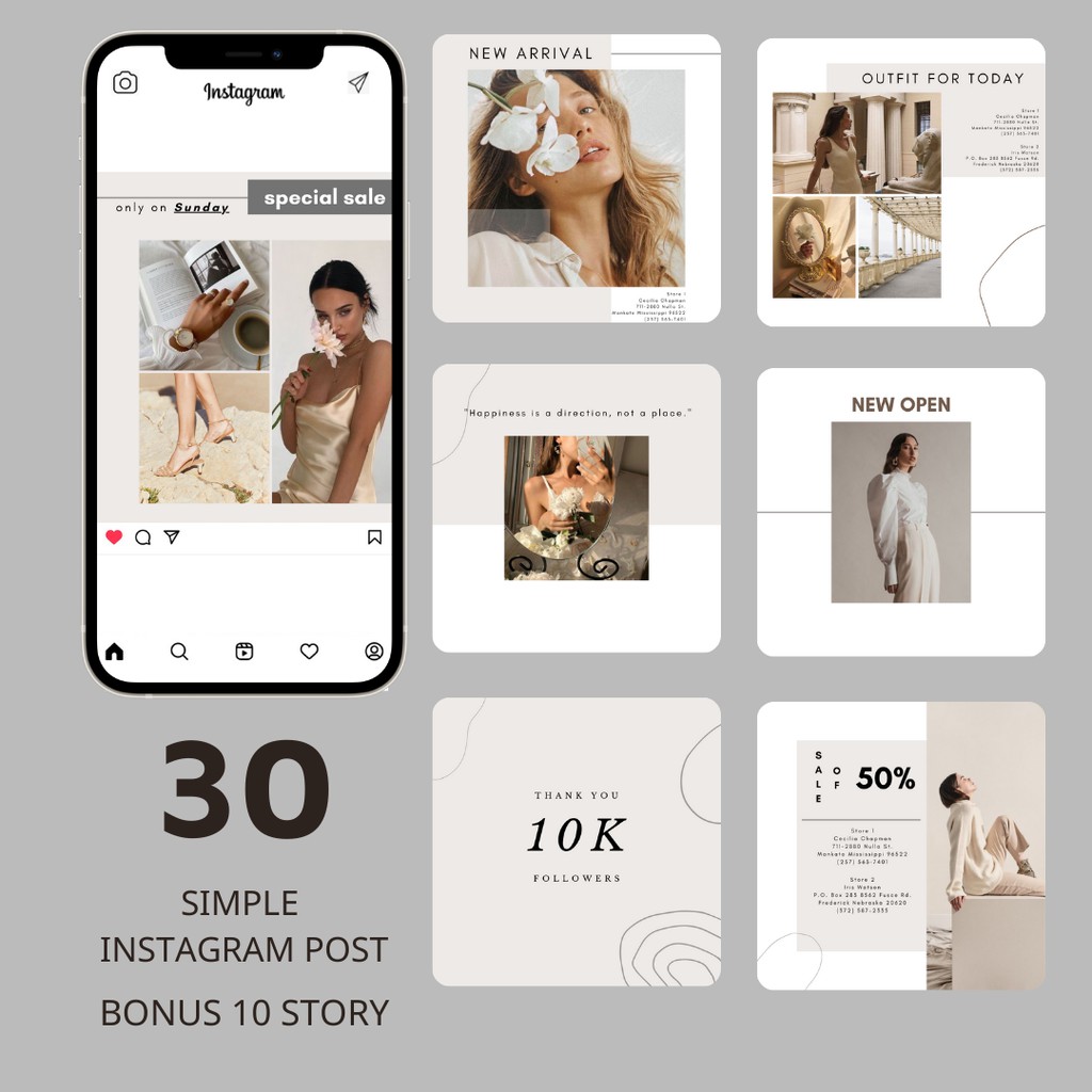 30 Simple Instagram Template thiết kế sẵn online ( ứng dụng cho các cửa hàng thời trang, trang sức,...)