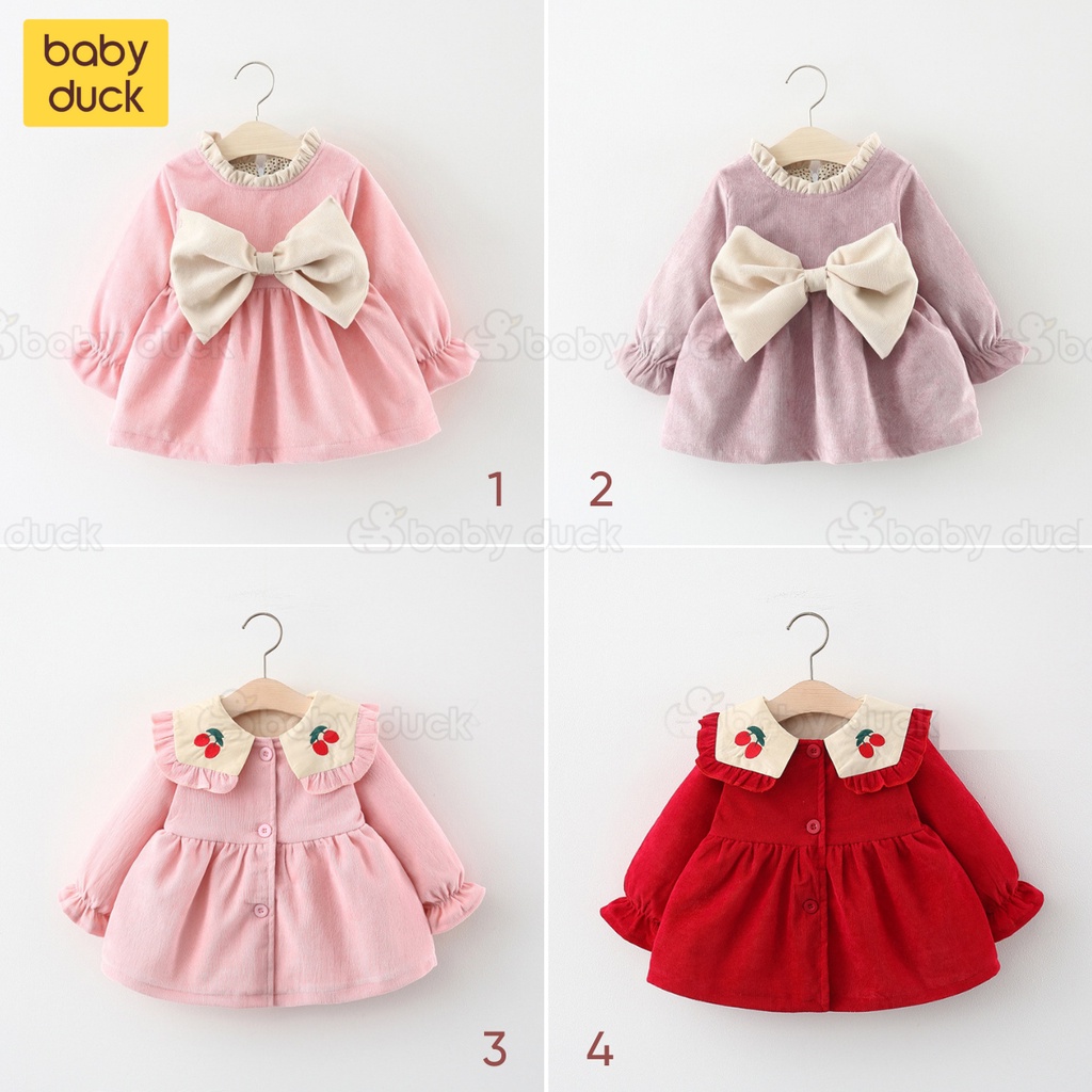 [LÓT NỈ] Tổng hợp các mẫu áo váy mùa đông cho bé gái 0-3 tuổi chất nhung tăm loại LÓT NỈ