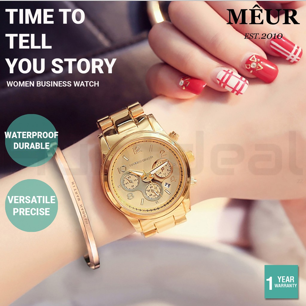 Meur Women Business Watch Luxury Quartz Watches Rhinestone Stainless Steel Metal Strap