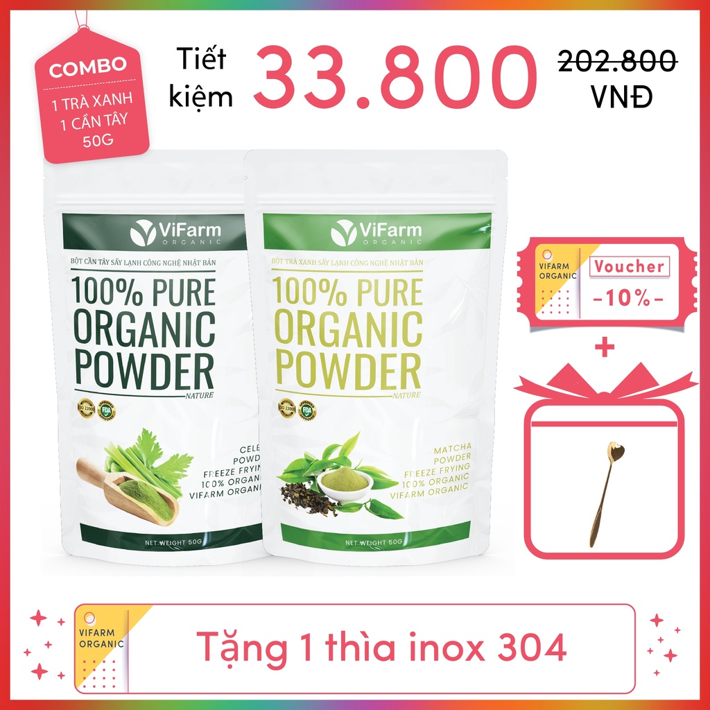 Bột Trà Xanh Matcha Nguyên Chất ViFarm 50Gram Sấy Lạnh Công Nghệ Nhật Bản, Bột Matcha Trà Xanh Làm Bánh, Đắp Mặt