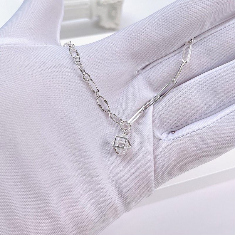 Lắc tay bạc nữ đai xích charm lập phương tâm pha lê cá tính LT012 - Cam kết chuẩn bạc | BigBuy360 - bigbuy360.vn
