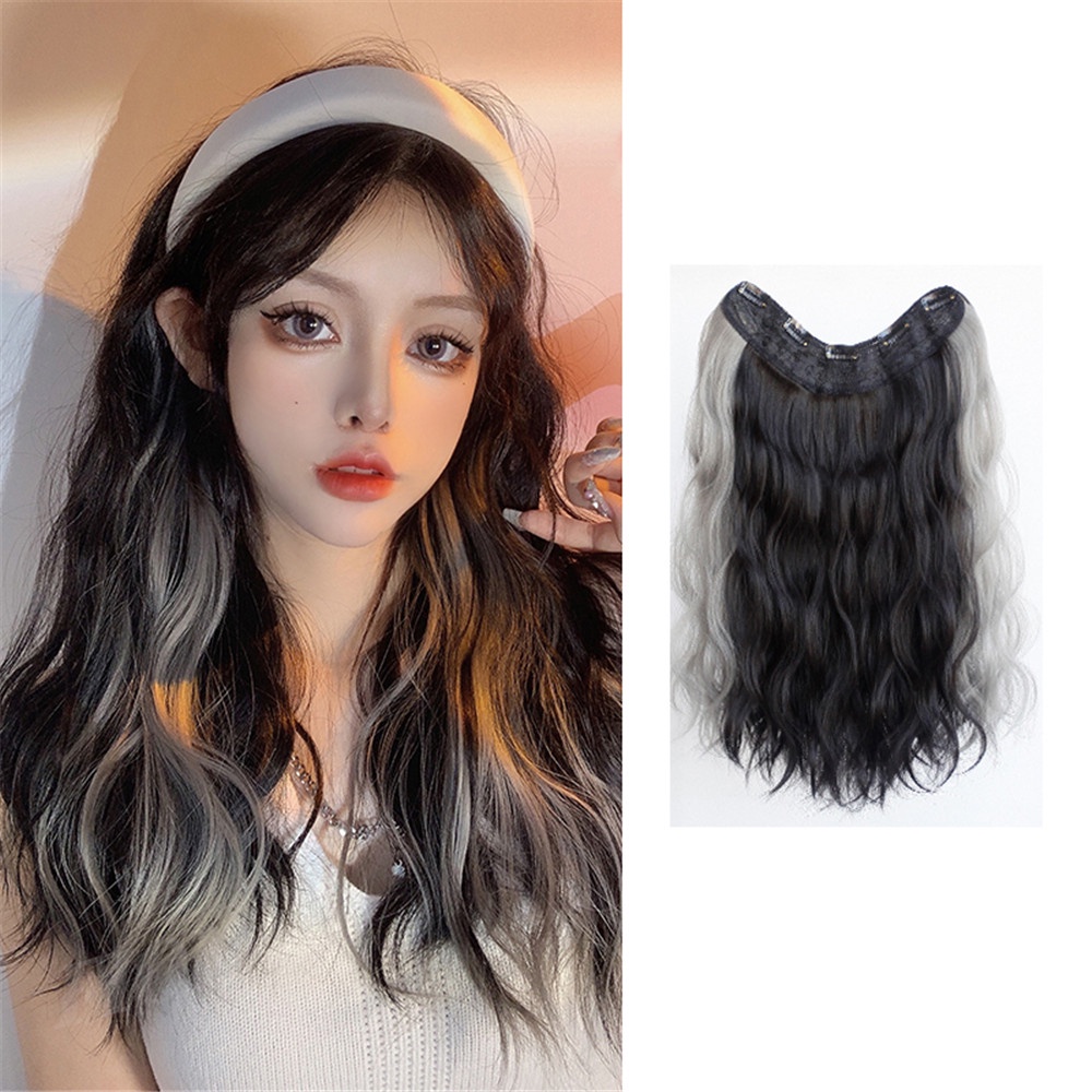 Bộ Tóc Giả Dài Xoăn Chữ U Vô Hình Tự Nhiên Kèm Tai Nhuộm Màu Thời Trang Cho Nữ