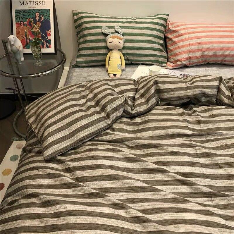 Bộ chăn ga cotton poly Kẻ Ngang Xước