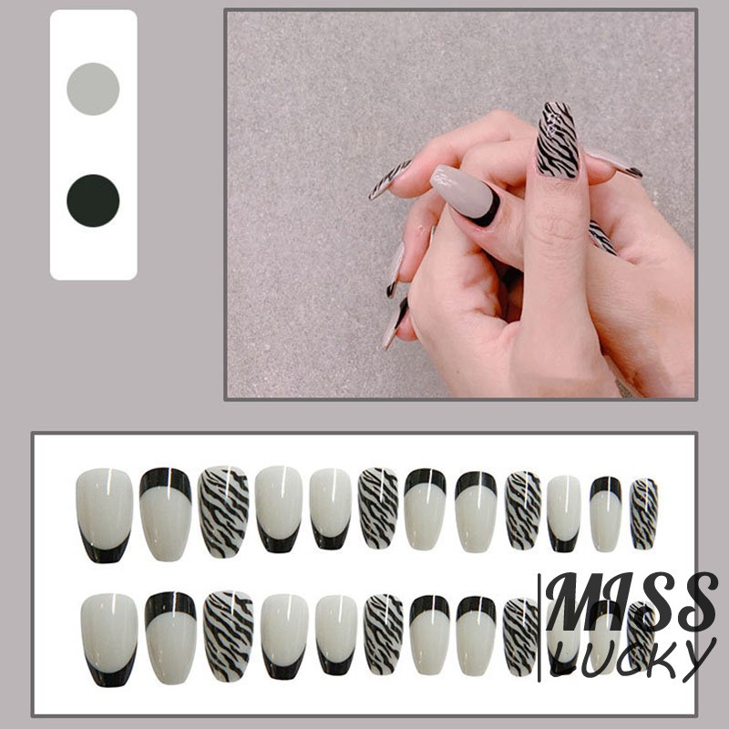 Set 24 Móng Tay Giả Họa Tiết Ngựa Vằn Độc Đáo