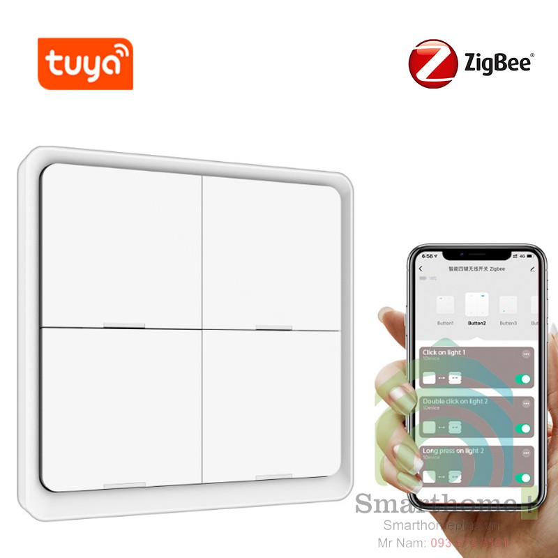 Công Tắc Ngữ Cảnh 4 Nút Dán Tường Zigbee Tuya ZNC1