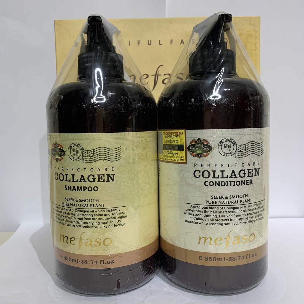 Bộ Dầu Gội Xả Collagen Mefaso (Ý) Chai 850 ml 1 Cặp 2 Chai