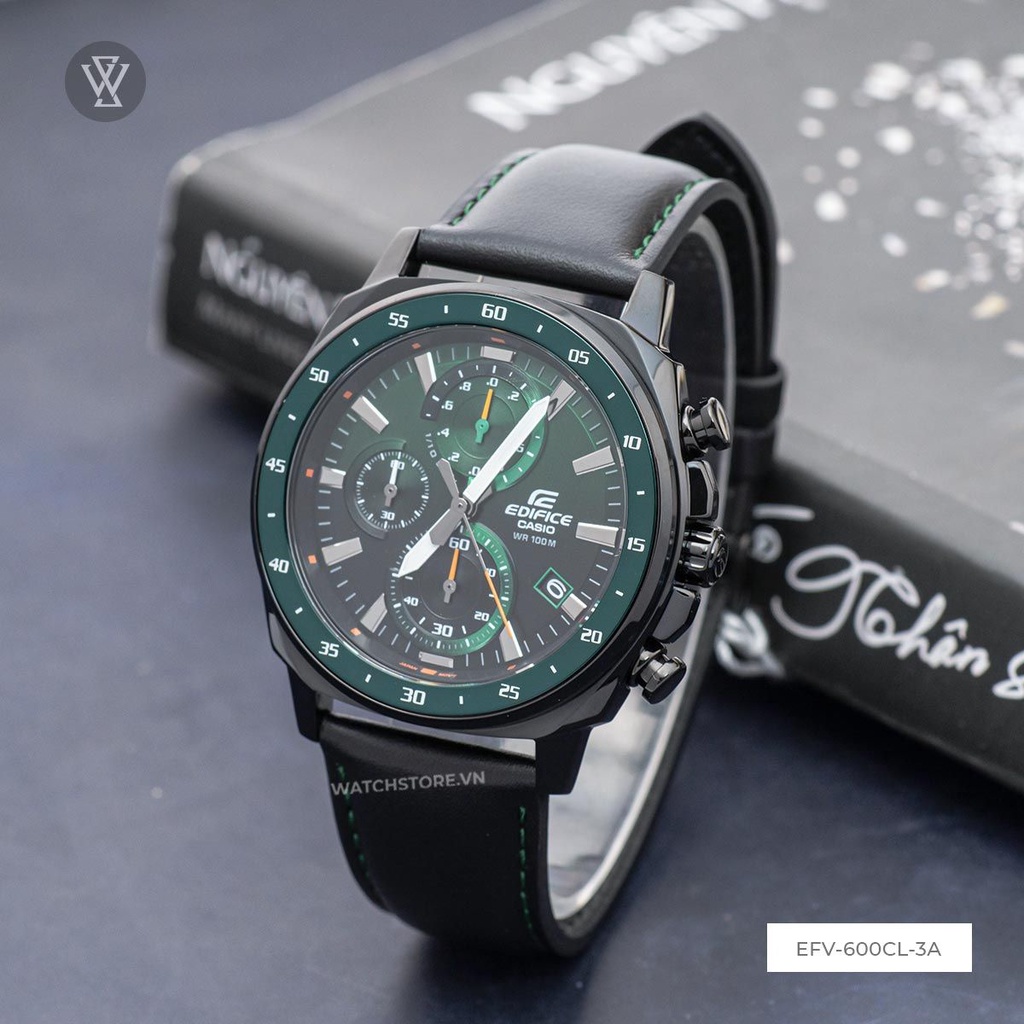 Đồng Hồ Quartz Nam Casio WATCHSTORE Edifice EFV-600CL-3AVUDF Thiết Kế Mặt Kính Khoáng 43.8mm, Dây Da Cao Cấp