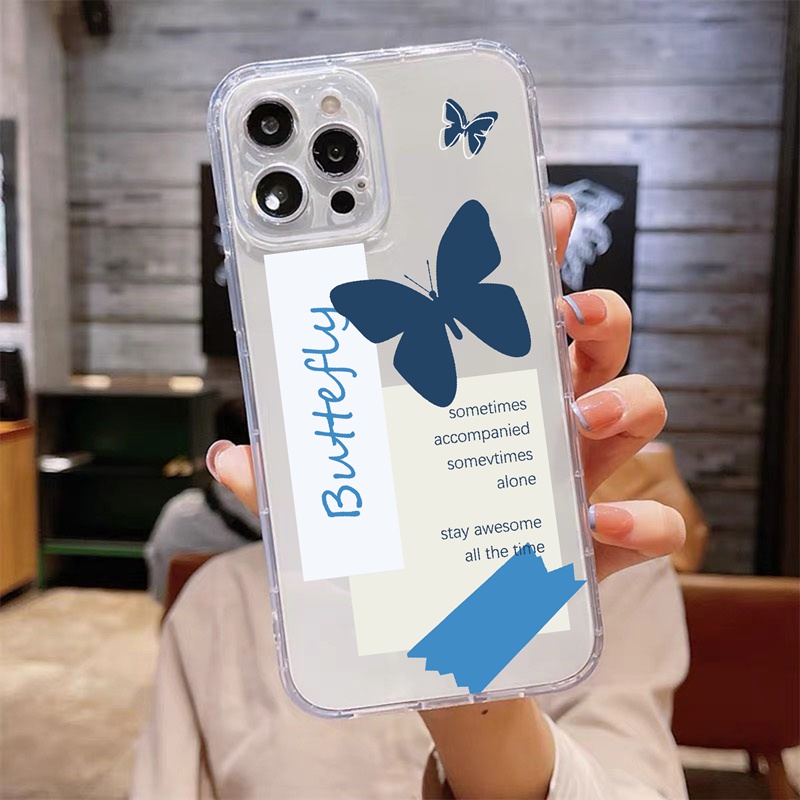 Ốp lưng iphone Ốp lưng iphoneỐp Điện Thoại TPU Mềm Trong Suốt Họa Tiết Bướm Xanh Cho Iphone 12 Pro 13 Pro Max SE2020 6 7 8 Plus X XS XR 11 Pro Max