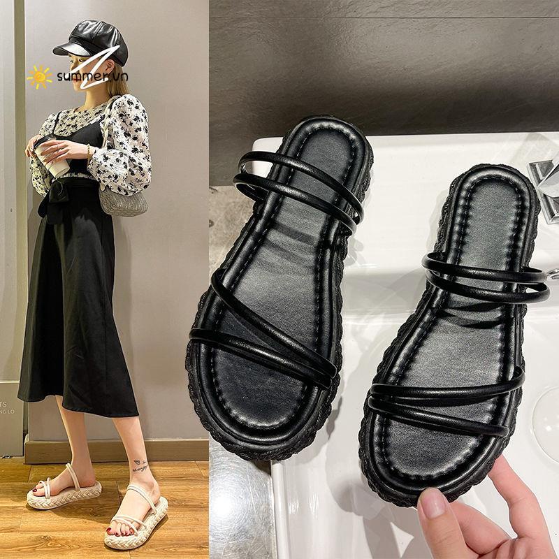 Dép Sandal Mùa Hè Hai Quai Đế Phẳng Phong Cách Thời Trang Mới Cho Nữ Dễ Phối Đồ