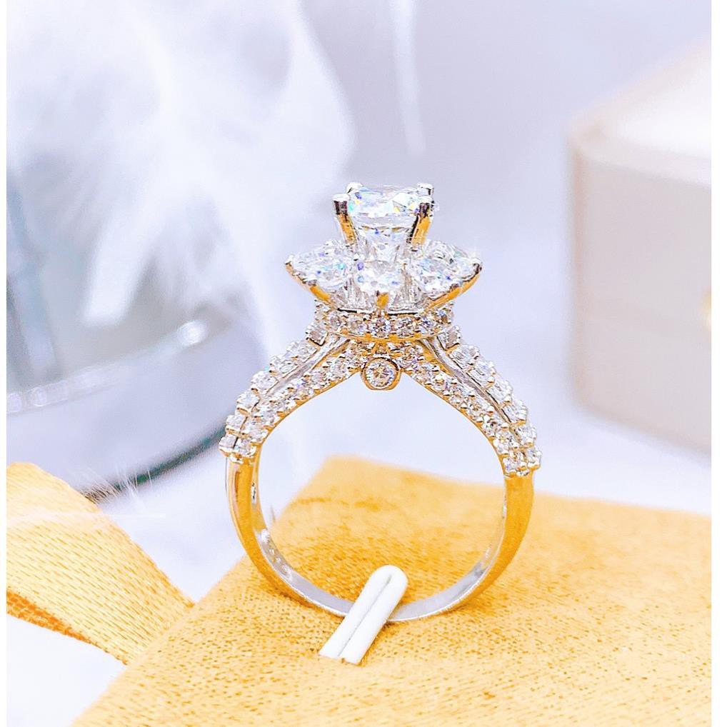 Nhẫn bạc ổ cao thiết kế kim cương chuẩn bạc đẹp sáng
