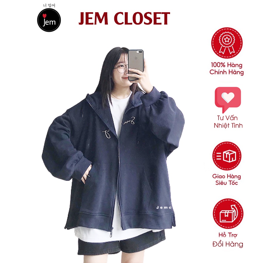 Áo Khoác Nỉ Khóa Zip JEMCLOSET Form Dáng Oversize Someday Kẻ Viền Túi Dài Tay Thiết Kế Basic Trẻ Trung-10114