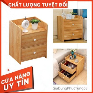 [Sẵn Hàng] Tủ, Kệ Đầu Giường Vuông 2 Ngăn Kéo Màu Gỗ Cao 42 Rộng 33 Sâu 25cm