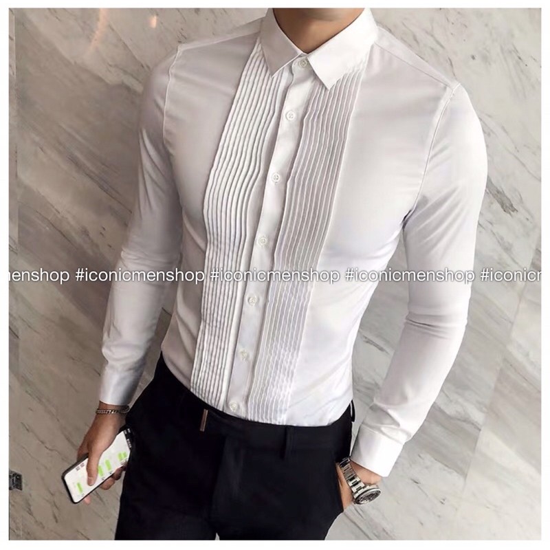 Sơ mi trắng xếp ly cao cấp không nhăn không xù