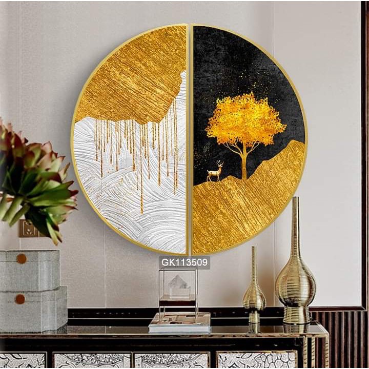 Tranh tráng gương tròn decor có khung tặng kèm đinh treo