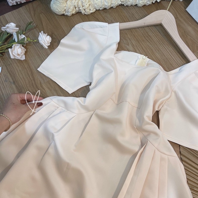 ĐẦM MIDI NUDE CỔ VUÔNG CHÍT EO