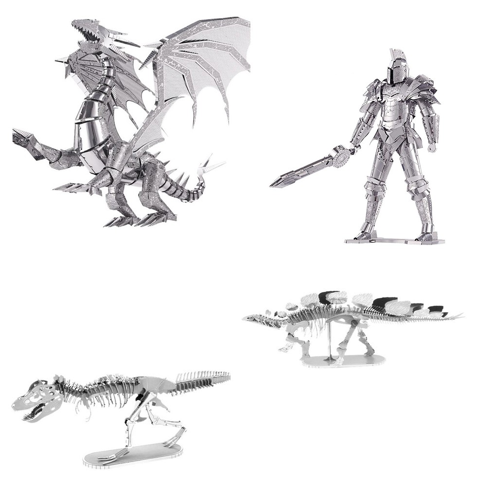 Mô Hình Kim Loại 3D Lắp Ráp Khủng Long, Rồng Và Kỵ Sĩ Bóng Đêm