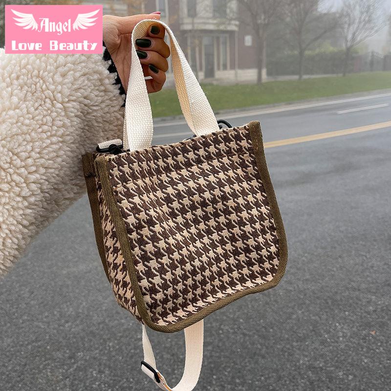 Angel~[hàng Có Sẵn] Túi Đeo Chéo Hình Vuông Nhỏ Họa Tiết Houndstooth Thời Trang Mùa Đông Retro Dễ Phối Đồ Dành Cho Nữ