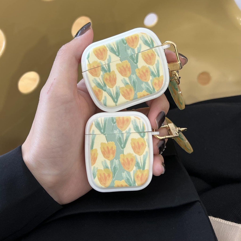Vỏ Bảo Vệ Hộp Sạc Tai Nghe Bluetooth Không Dây AirPods 1 / 2 Pro 3 2021 Bằng Tpu Silicone Mềm Hình Hoa Tulip Màu Vàng / Xanh Lá
